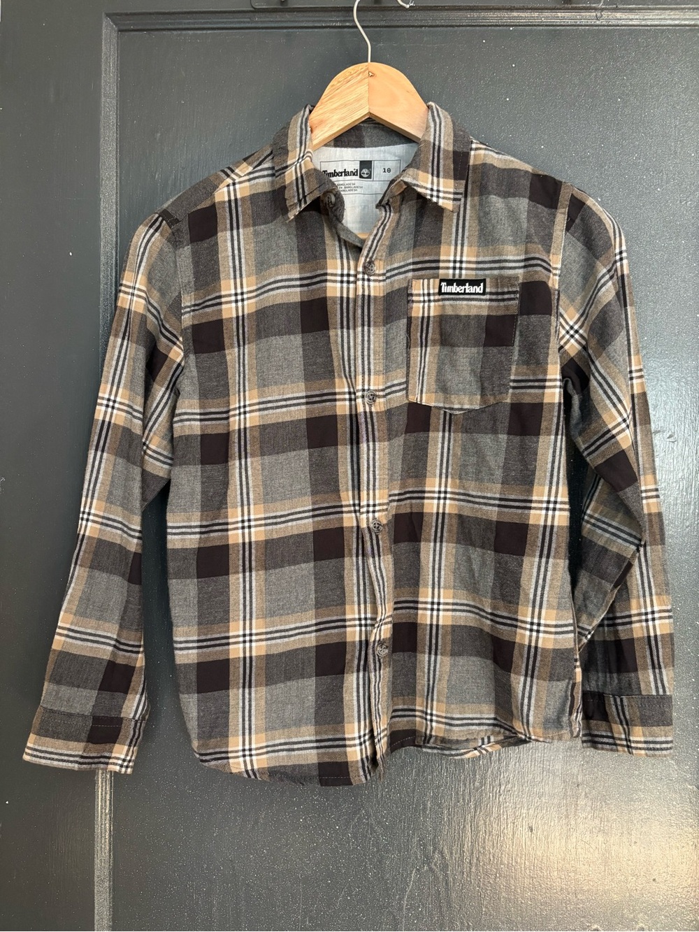 Timberland Gray and Black Plaid Flannel Shirt